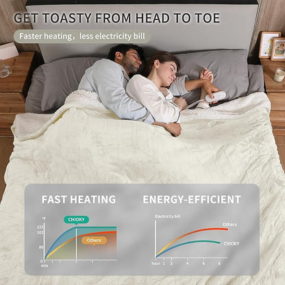 Electric Heating Blanket Queen Size, Cozy Flannel Sherpa Heated Electric Blanket with 5 Heating Levels & 10 Hours Auto Off, Fast Heating, Machine Washable Heated Blanket, 84" x 90", White