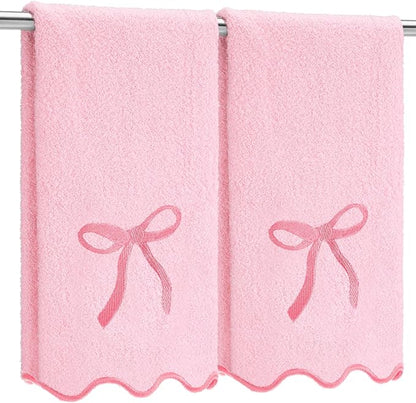 2 Pcs Pink Scalloped Hand Towels
