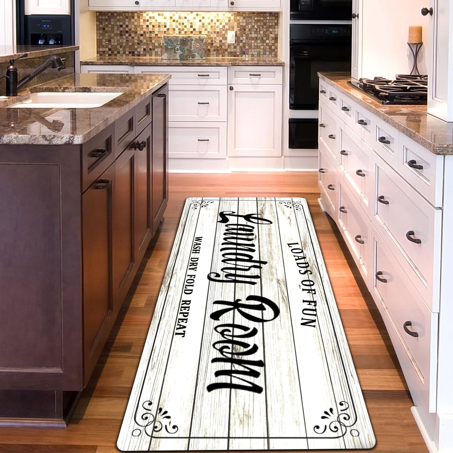 Laundry Room Rug Non Slip Floor mats Farmhouse Large Laundry Rugs for Laundry Room Mat Washer and Dryer Carpet Laundry Runner Room Decor 20x47inch(White)