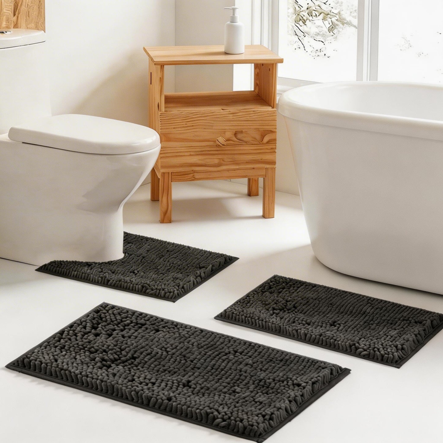 Bathroom Rugs Set Non Slip 3 Piece Bath Mat Washable Chenille Bath Rugs with PVC Backing Bath Carpet,Absorbent Bathroom Mats with Toilet Rug,Bath Mats for Bathroom,Bedroom, Kitchen,Tub,Home Decor
