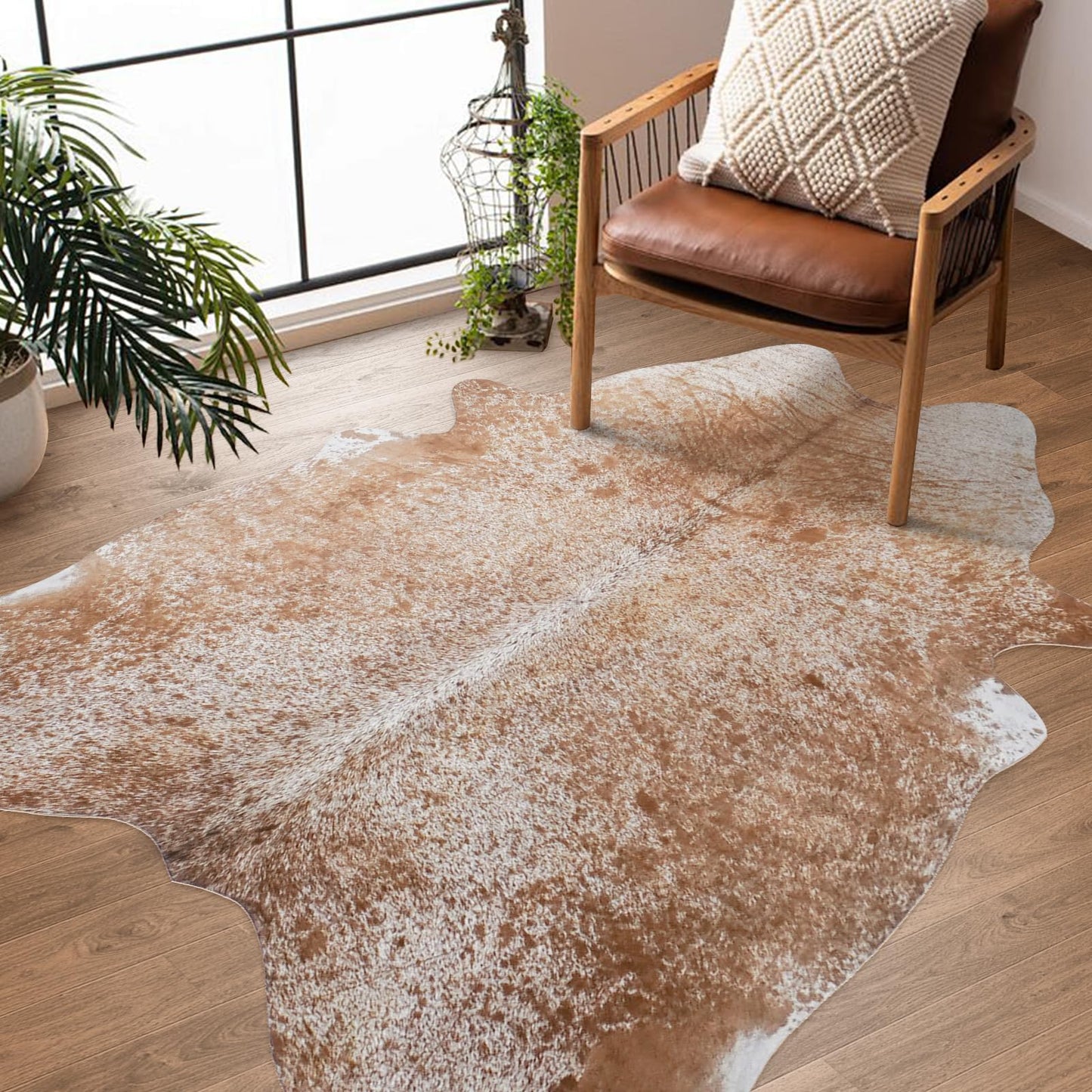 Cow Hide Faux Cowhide Rug - 4.6x5.2 Feet Cow Print Pattern Area Rugs Small Animal Print Carpet Western Home Decor for Living Room Bedroom