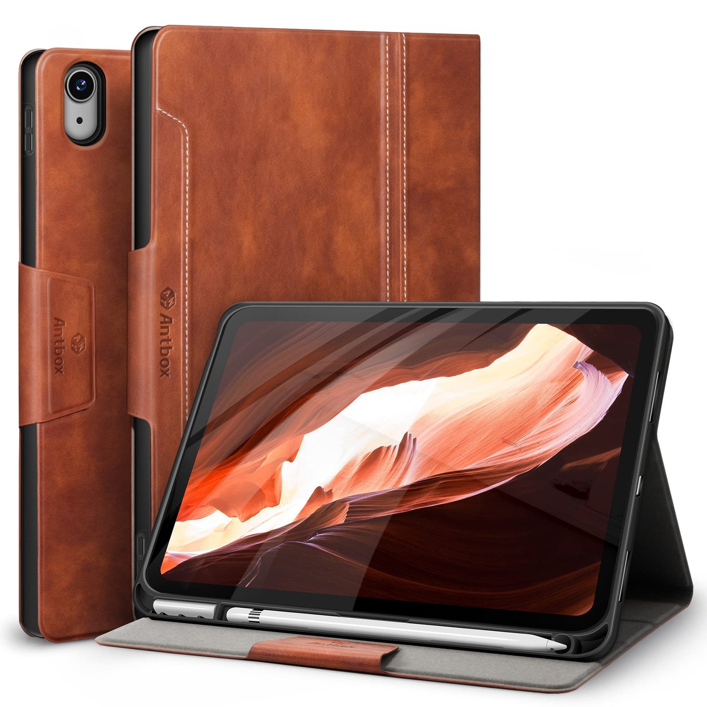 Antbox Case for iPad (A16) 11th Generation 11'' 2025/iPad 10th Generation 10.9'' 2022 with Built-in Pencil Holder Auto Sleep/Wake Function PU Leather Smart Cover (Brown)