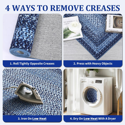 Garvee Printed Rug (Not Woven!) 4x6 Washable Entryway Rug Bedroom Rugs with Non Slip Rubber Backing, Farmhouse Braided Pattern Soft Low Pile Rustic Accent Rugs for Entrance Living Room Home Decor