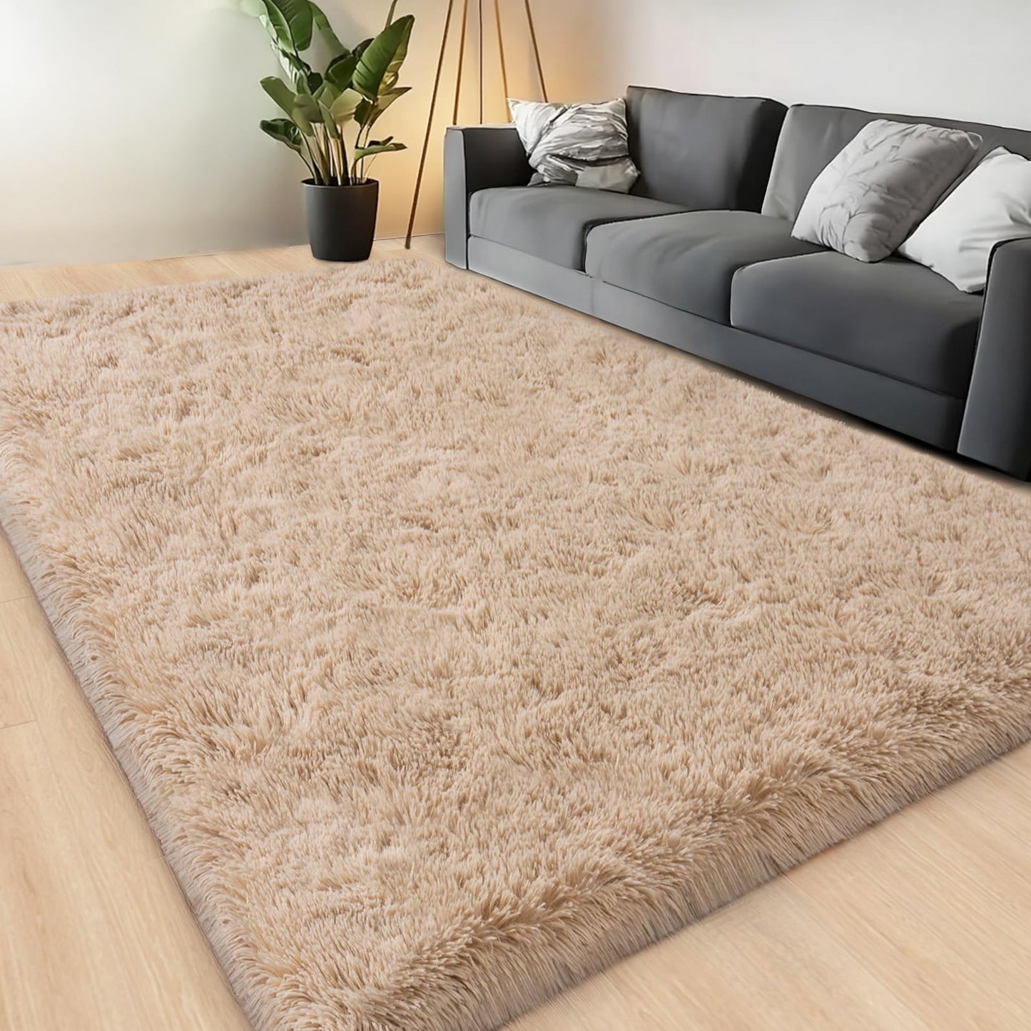 Lairep Large Area Rugs for Living Room Bedroom, 4x6 Feet Beige Fluffy Shag Rugs, Ultra Soft Shaggy Plush Fuzzy Modern Indoor Throw Floor Carpet for Kids Girls Boys Dorm Nursery Home Decor Aesthetic