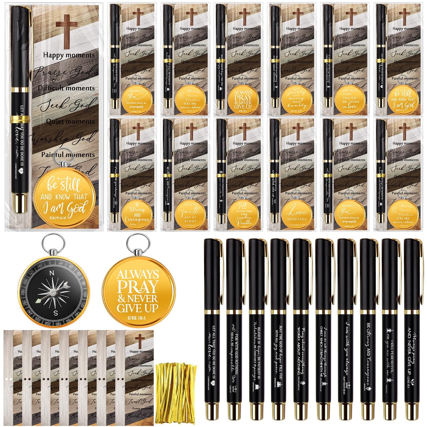 Spakon 30 Sets Christian Gifts for Men Bible Verse Compass Pen Religious Bookmark Inspirational Church Gifts for Pastor Appreciation Day Grandpa Men Christmas (Classic)