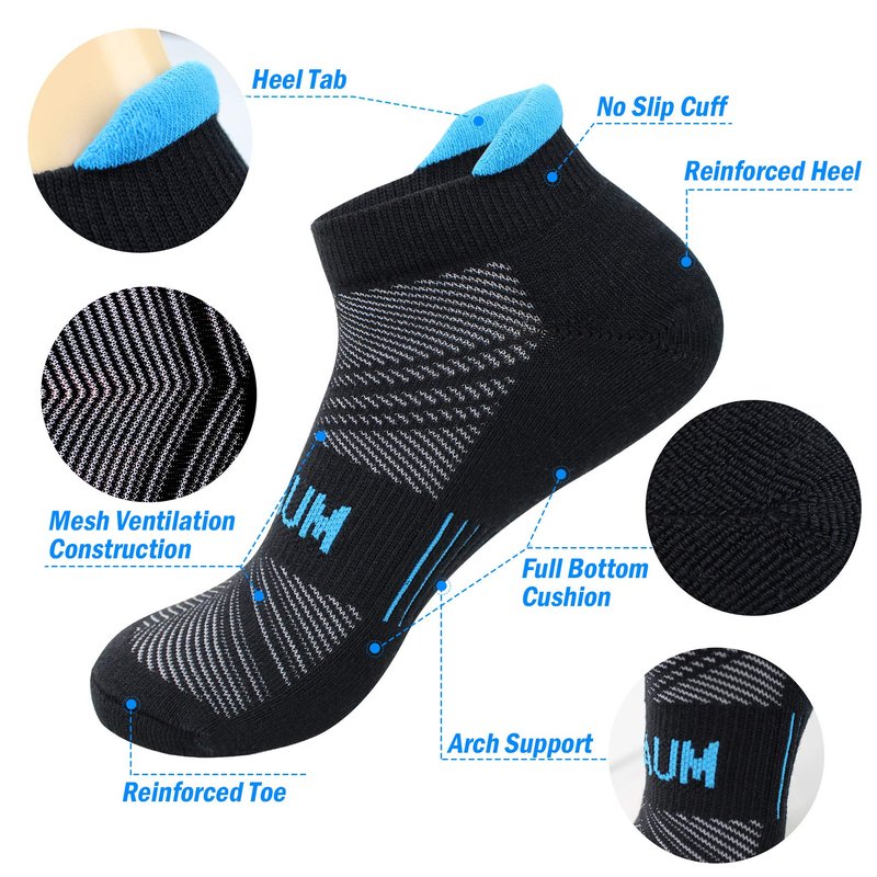 BIOAUM Cushioned Men's Ankle Socks, 6 Pairs Cotton Athletic Sport Breathable Low Cut Socks for Running Shoe Size 10-12