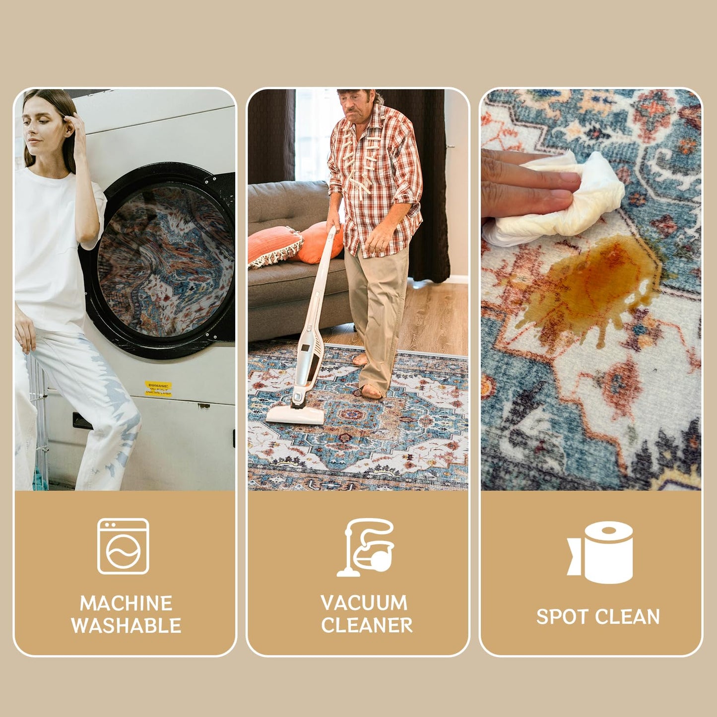 YLAREE Washable Rug Small Entryway Area Rug Non Slip Indoor Door Mat 2x3 Entrance Stain Resistance Low Pile Throw Rugs for Inside Front Door Floor Bedroom Kitchen Entry, Blue Brown