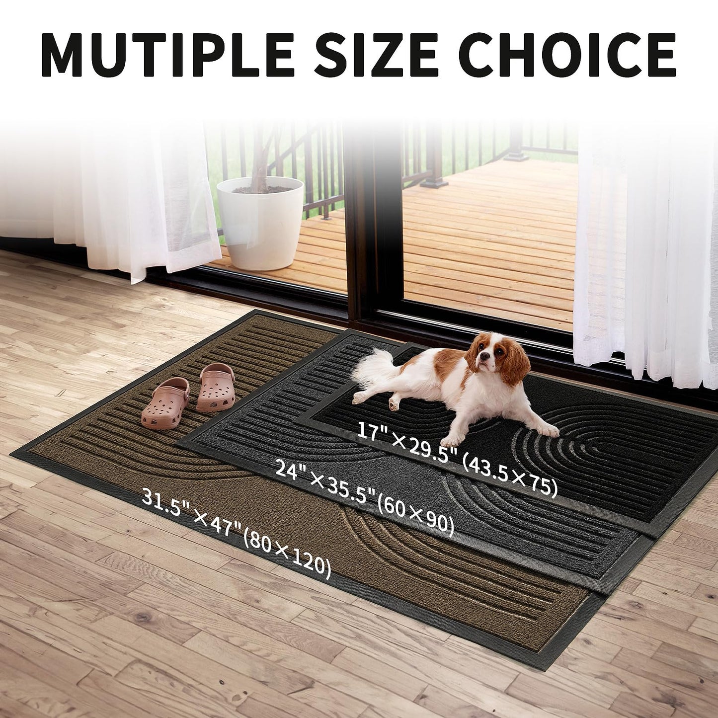 Heavy Duty Door mat Outdoor Indoor Entrance, Non Slip Welcome Mat, Natural Rubber Floor Mat for Entryway, Patio, Garage, Porch, 32"x47",Brown