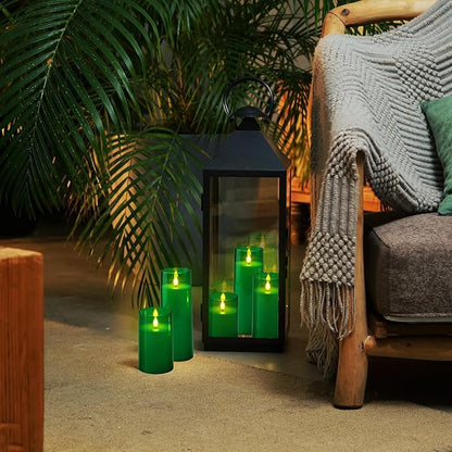 Homemory Green Flickering Flameless Candles, Battery Operated Acrylic LED Pillar Candles with Remote Control and Timer, Set of 5, St. Patrick's Day