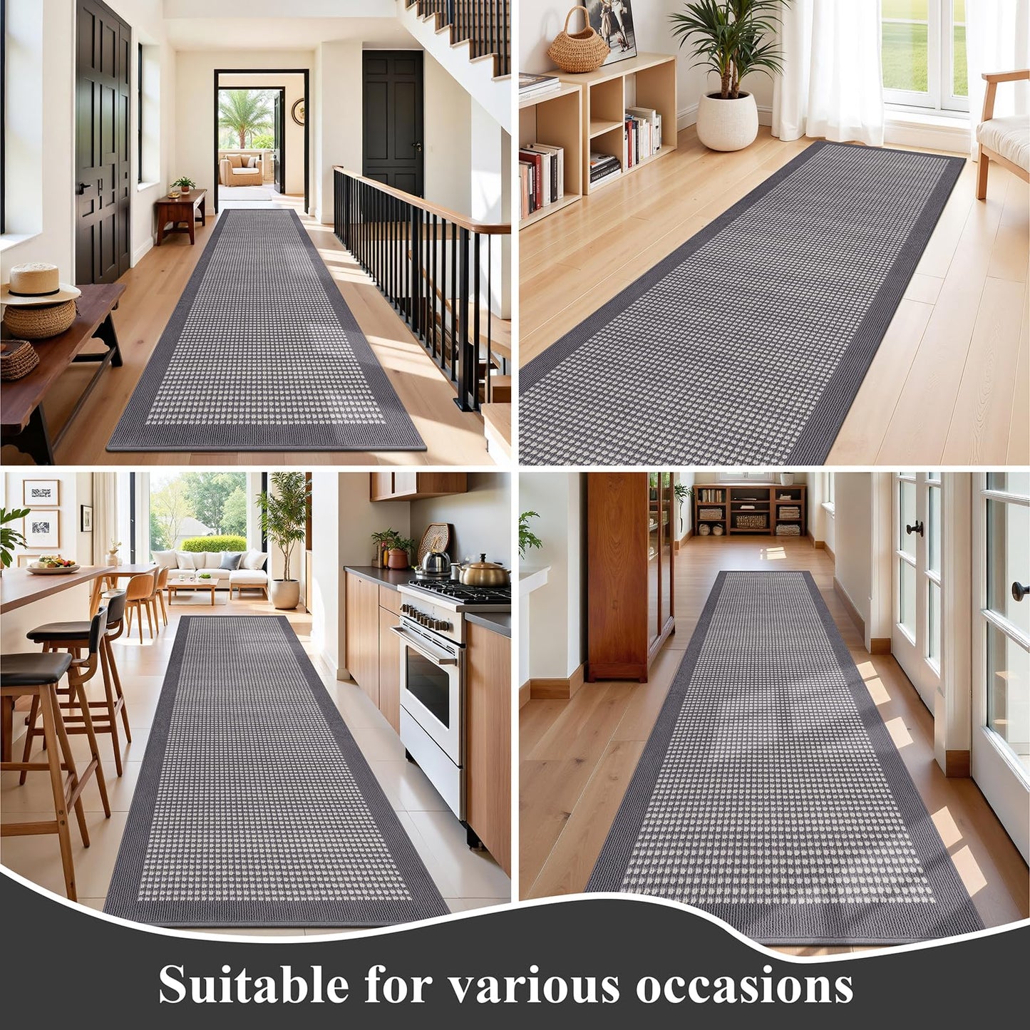 Ileading Runner Rug for Hallways 2.6'x12' Heavy-Duty Durable Entryway Floor Mat with Non Slip Rubber Backing High Traffic Carpet Machine Washable Accent Farmhouse Rugs for Kitchen, Living Room(Grey)