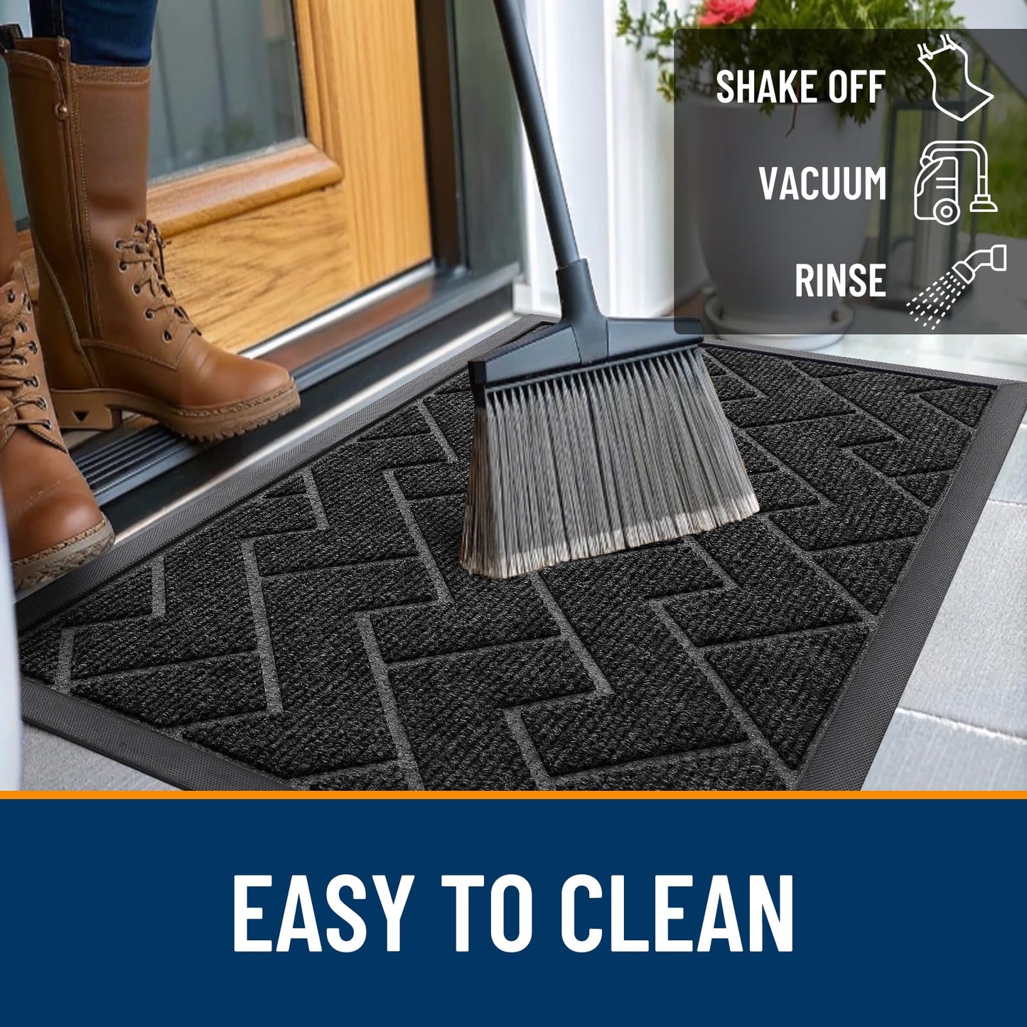 OLANLY Front Door Mat Indoor Outdoor Entrance, Welcome Door Mat and Waterproof All-Weather All-Season Doormat Size 47x32 in Black, 2 Item Bundle