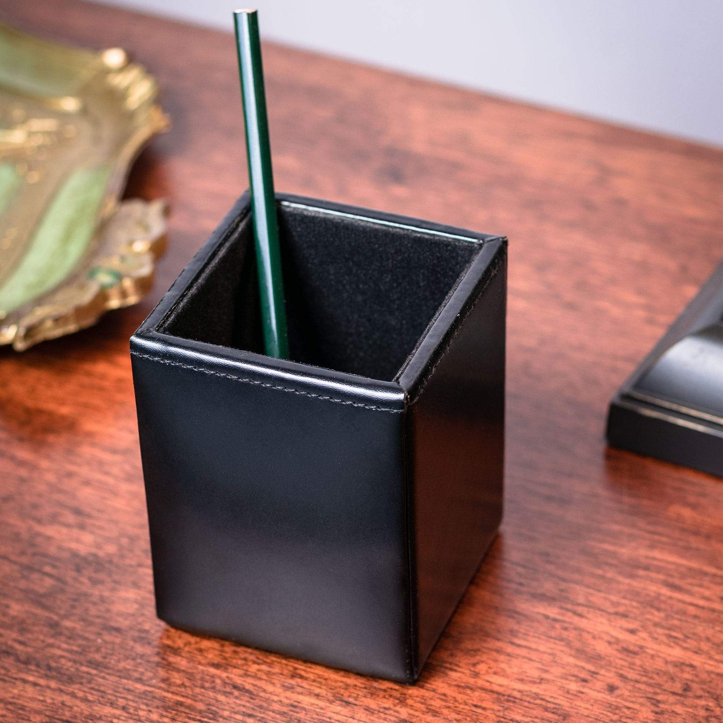 Dacasso Pencil Cup, Luxury Black Bonded Leather - Executive Decor and Elegant Organizer