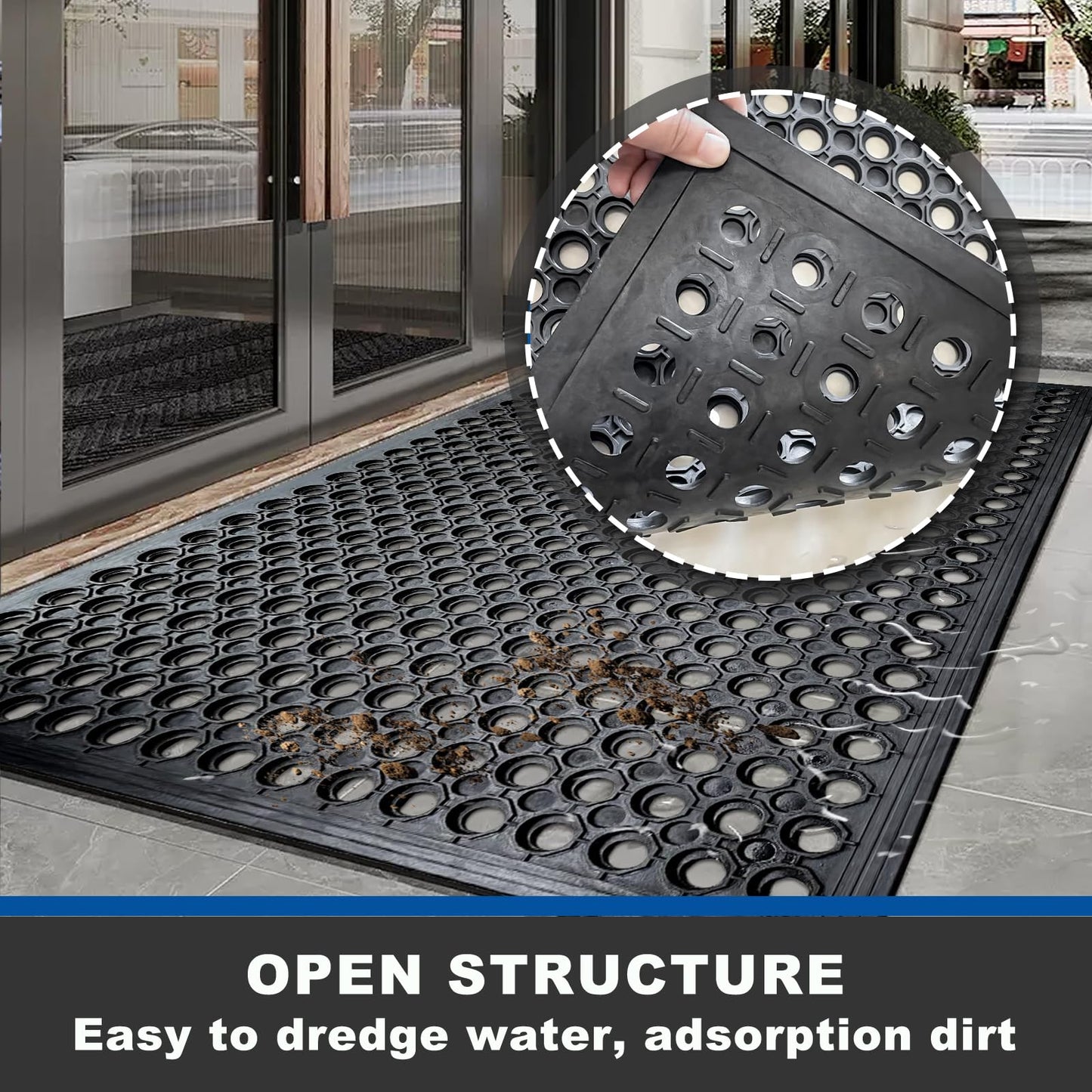Halidec 60"x35" Outdoor Rubber Floor Mats Non-Slip Restaurant Mat Commercial Kitchen Heavy Duty Mat Drainage Mats for Outside Industral Pool Entrance Bar Wet Area