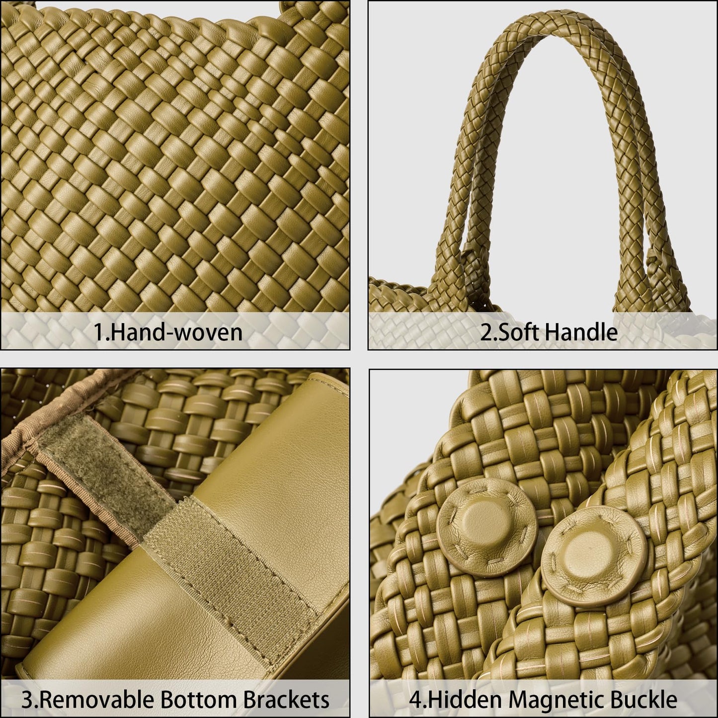 JOTOFIT Woven Tote Bag for Women, Fashion Top Handle Shoulder Bag Soft Vegan Leather Large Work Shopper Summer Beach Travel Handbag Tote Bag with Purse