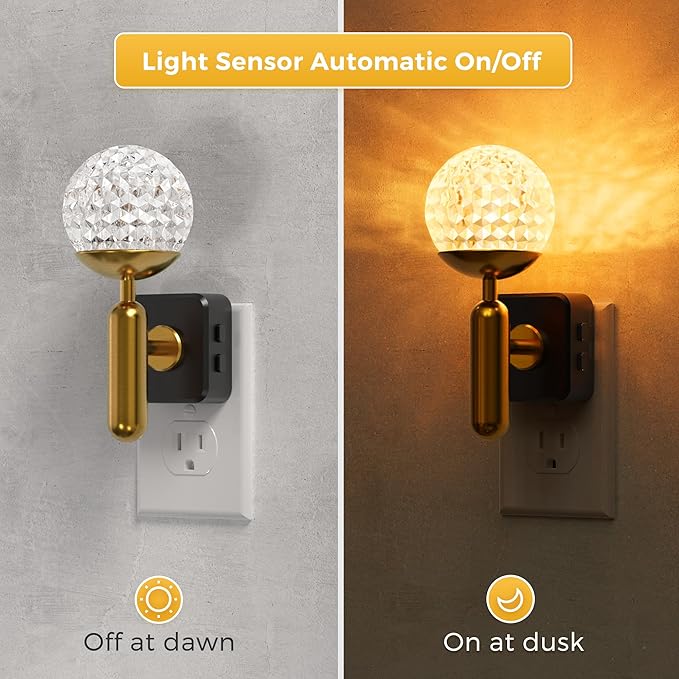 L LOHAS LED Night Lights Plug into Wall,Color Changing Night Light with Rotatable Plug,Crystal Ball Metal Rod,Dusk to Dawn Sensor Nightlight for Bathroom Kids Adults