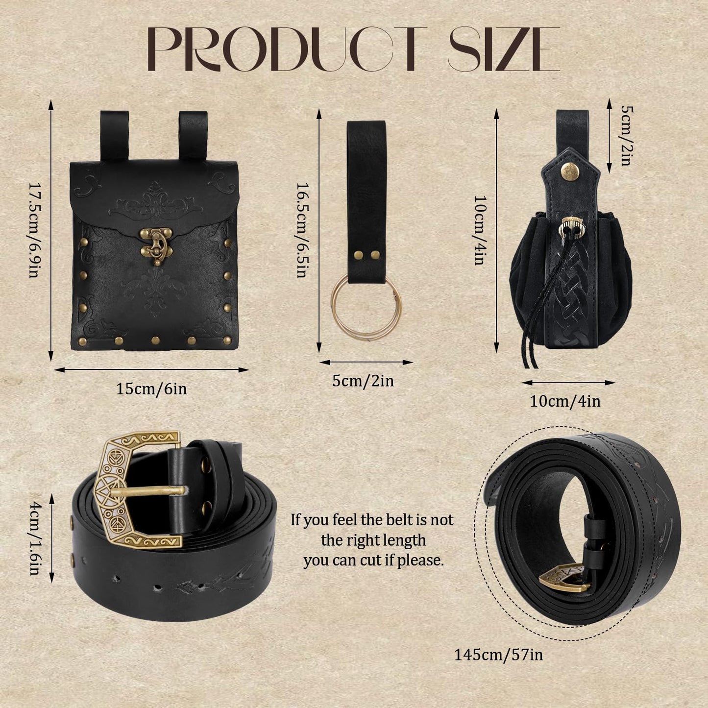 Luazuri Viking Embossed Renaissance Belt Pouch, Vintage Medieval Faux Leather Pirate Belt Pack,Retro Portable Belt Bag For LARP Ren Faire. (Black C)