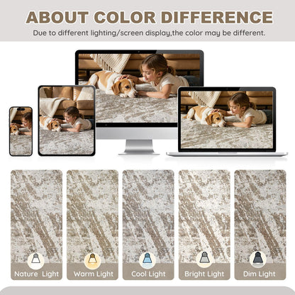 DMOYEST 10x14 Washable Area Rug: Abstract Modern Non-Slip Carpet, Soft Low Pile Indoor Neutral Easy Clean Floor Rugs for Living Room Bedroom Dining Room Kids & Pets - Brown