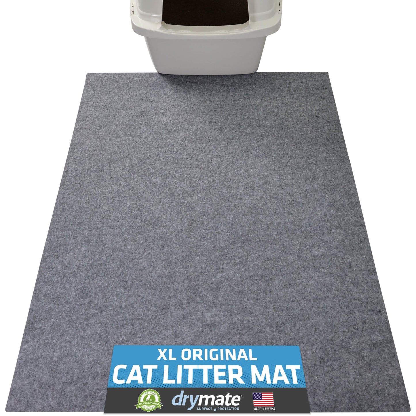 Drymate Cat Litter Box Mat, Litter Trapping Mat, Waterproof, Urine-Proof, Absorbent, Machine Washable, Soft on Paws, Contains Mess, Protects Floors, Kitten Supplies, Light Grey, 29x36 XL