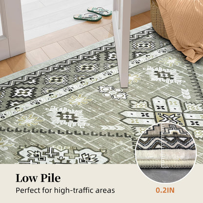 Boho Washable Area Rug 5x7, Large Soft Rugs for Living Room Farmhouse Vintage Beige Carpet 5x7 Area Rugs for Bedroom Dining Room Non-Slip Stain Resistant Under Table Rug