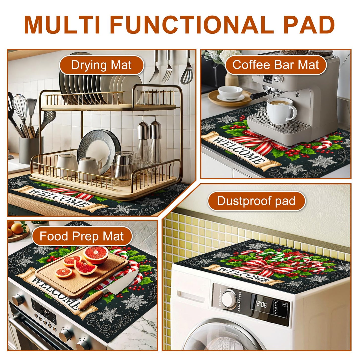 HOMETITUTE Stove Top Covers for Electric Stove 28x20 Inch Christmas Candy Cane Welcome Cooktop Protector Heat Resistant Counter Cover Dish Drying Mat for Kitchen RV Camper