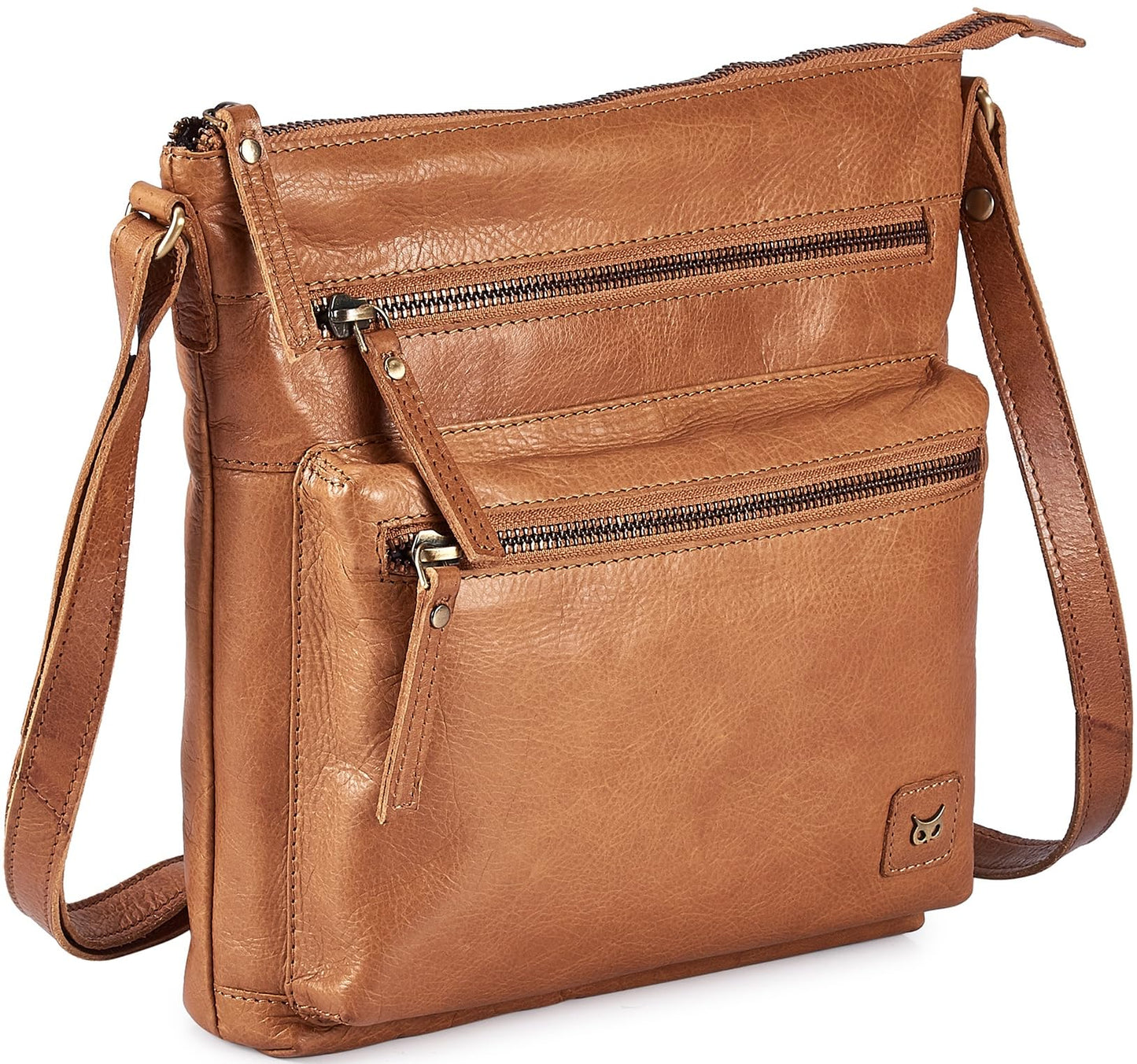 Wise Owl Accessories Small Crossbody Bags for Women Real Leather Purse & Handbags Crossover Over the Shoulder Pocketbook Handmade Gift (Cognac Multi-Wax)