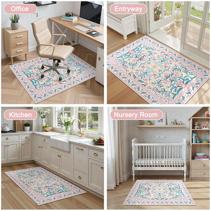 Anidaroel 36"x48" Office Chair Mat for Hardwood Floor, Boho Floral Floor Mat for Office Chair, Anti-Slip Desk Rug for Office, Low Pile Desk Chair Mats for Hardwood, Blush Pink Small Office Rug
