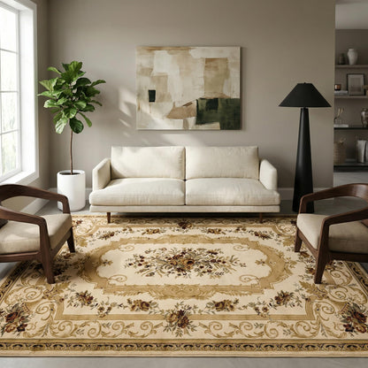 Unique Loom Versailles Collection Traditional Classic Floral Motif Area Rug (5' 0 x 8' 0 Rectangular, Ivory/ Tan)