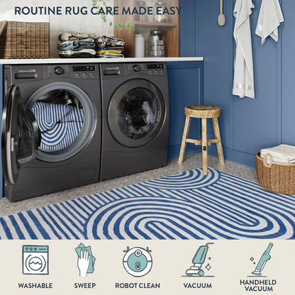 Lahome Modern Washable Area Rugs 5x7, Blue and White Rugs for Bedroom Ultra-Thin Non-Shedding, Abstract Living Room Rugs Stain Resistant Geometric Large Carpet for Kids Office Dorm Alba(5'X7',Blue)