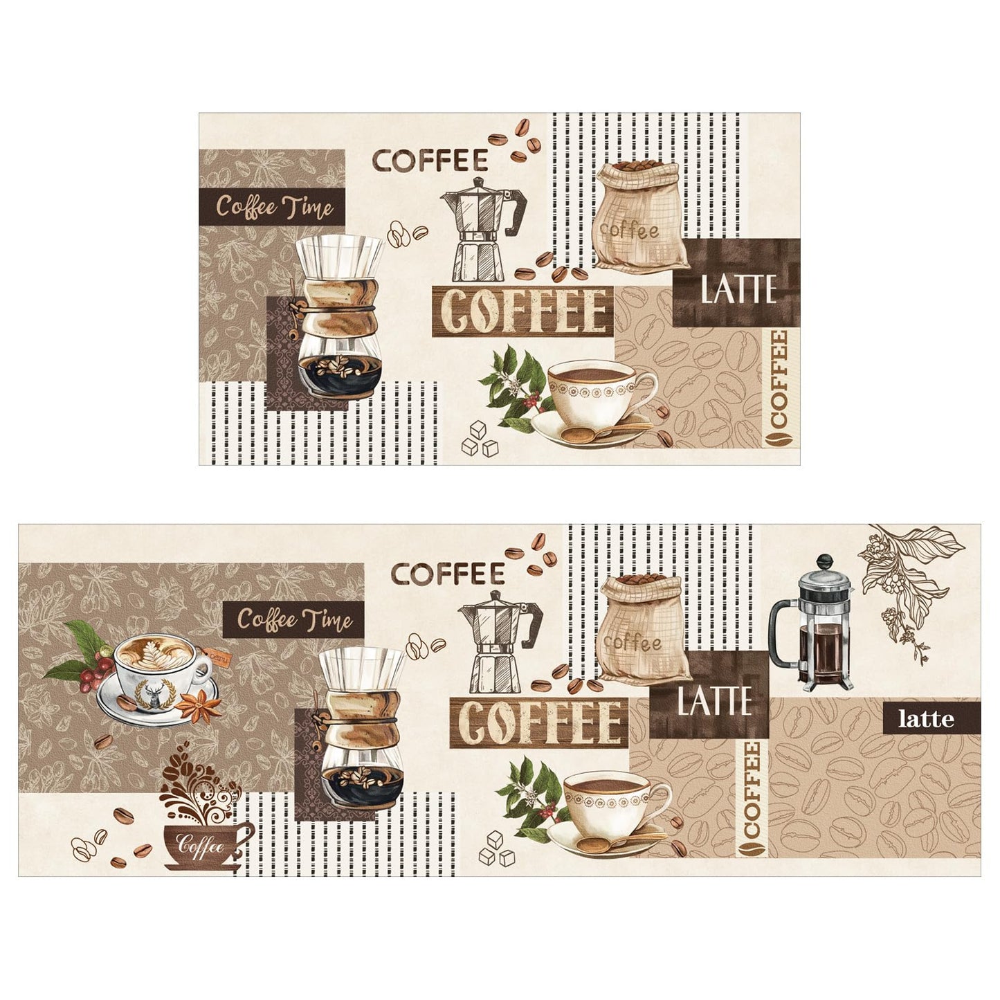 comfoyar 2 Piece Kitchen Mat Set, Coffee Non-Slip Waterproof Kitchen Rugs and Runner Sets Cushioned Kitchen Floor Comfort Standing Mats for Kitchen, Sink, Office, Laundry, 17"x47"+17"x30"