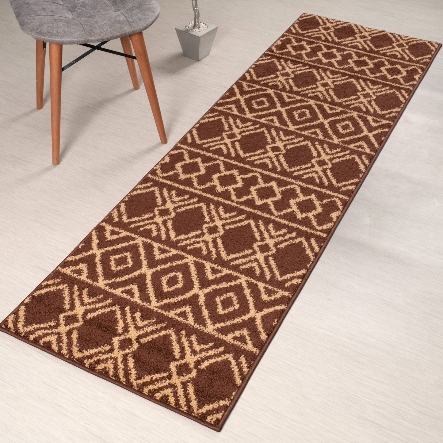 Custom Length, Non Slip Southwest Native American Pattern Carpet Runner Rug Mat for Entry Hallway Kitchen Laundry, 26 inch x 7 feet, Brown