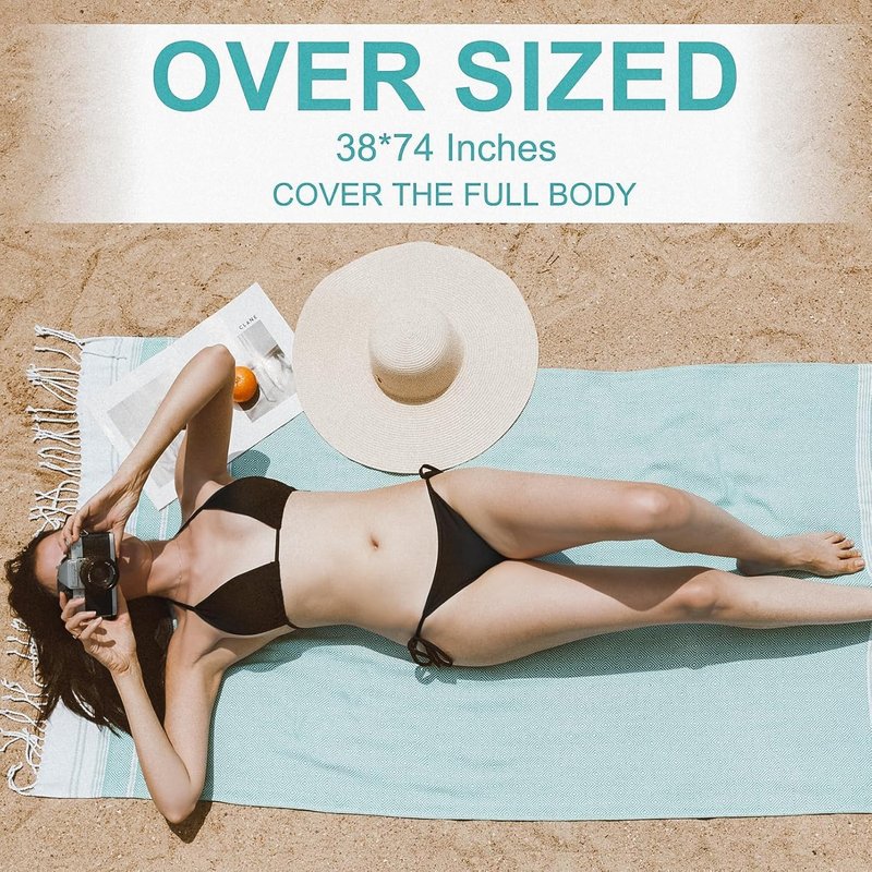 Oversized Turkish Beach Towels Set - Quick Dry, Sand-Free | 74"x38" Extra Large Travel & Camping Essentials