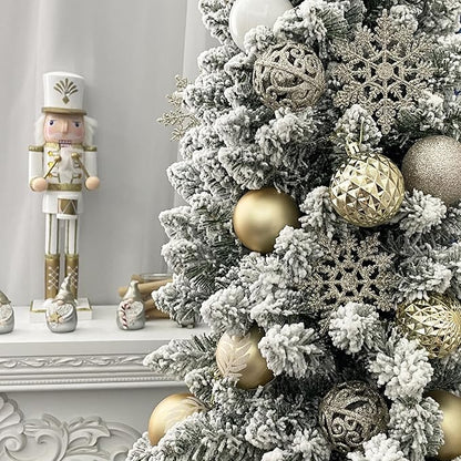 SY CRAFT 86 Pieces of Assorted Shatterproof Christmas Ball Snowflake Ornaments Seasonal Decorative Hanging Ornament Set with Hand-held Gift Package for Xmas Tree Decorations (86PCS, Champaign Gold)
