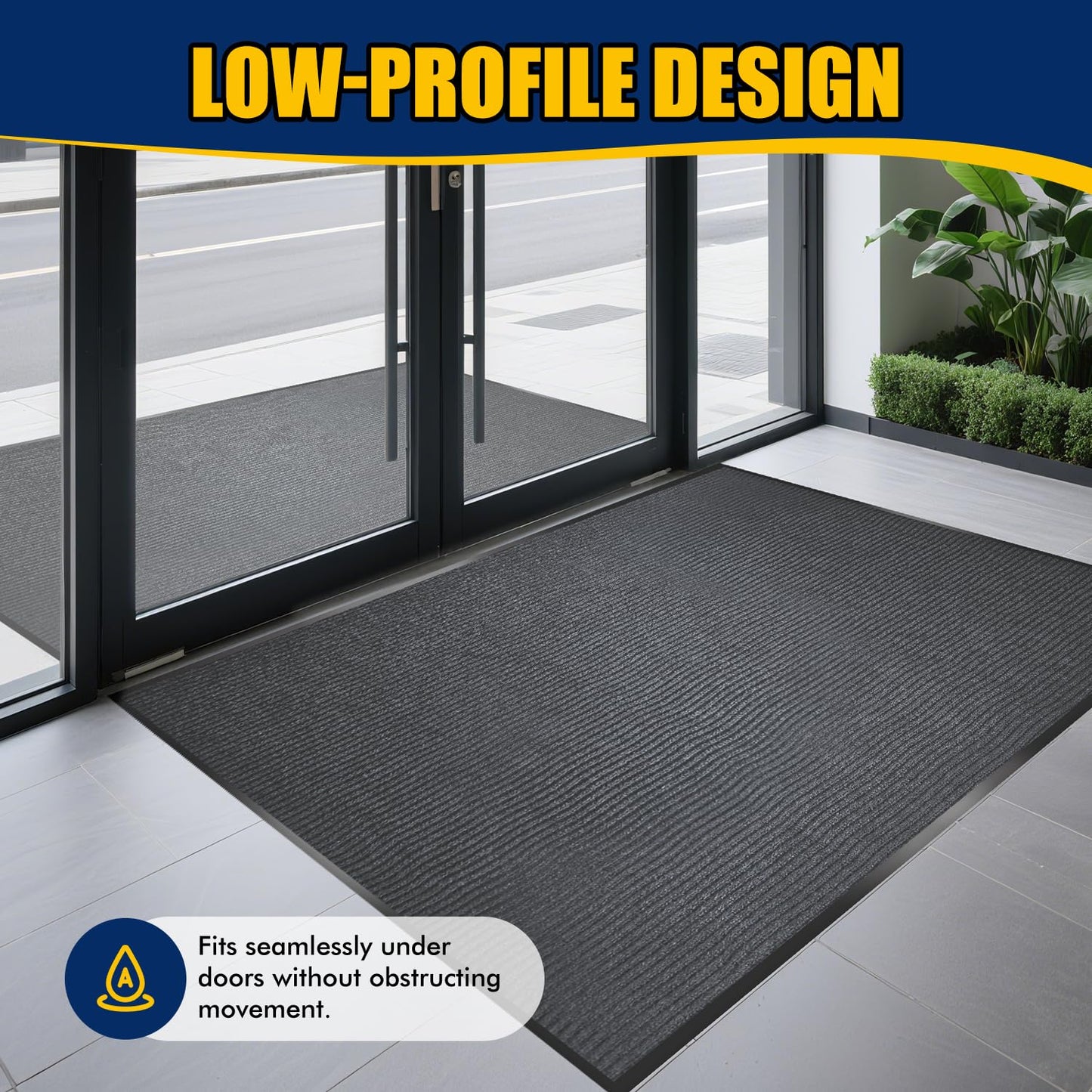 Extra Large Indoor/Outdoor Entrance Mat - 4 x 5 Feet, Rubber Border Door Mat Heavy Duty, Waterproof, Low-Profile, Easy to Clean, Rubber Entry Mat, Commercial Floor Mat, Charcoal Grey