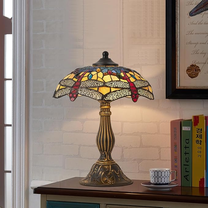 Tiffany Style Table Lamp, 12 Inch Stained Glass Lamp, Antique Table Lamp, Bedside Lamp, for Nightstand Bedroom Living Room Home Office, Include LED Bulb