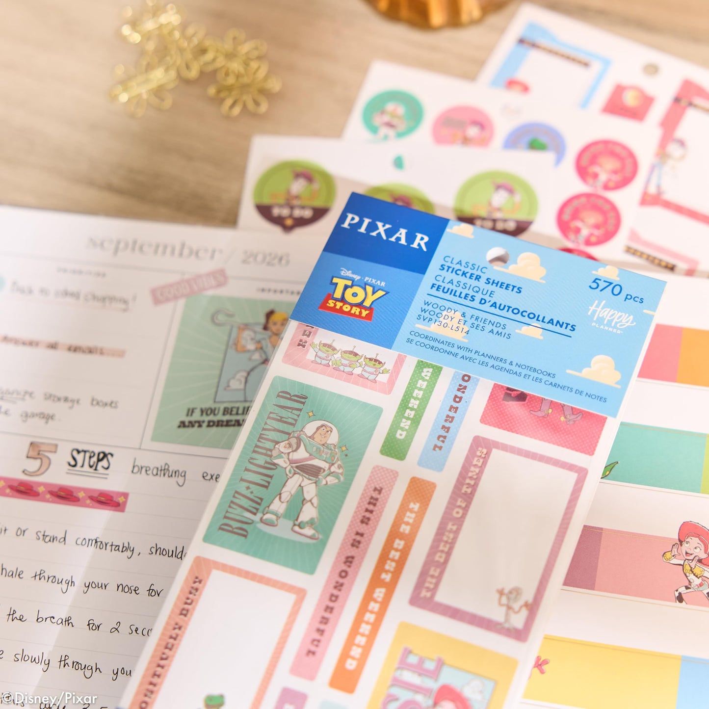 Happy Planner Disney Toy Story 30-Sheet Sticker Pack for Planners, Calendars, and Journals, Easy-Peel Sticker Sheets, Scrapbook Accessories, Woody and Friends