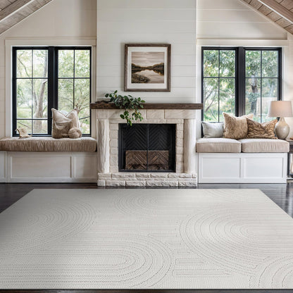 Beverly Rug Micro Loop Area Rug White 8x10 Modern Luxury Soft Circle Geometric Durable Indoor Area Rugs for Living Dining Room Office Stain Resistant Non Shedding Casual Indoor Carpet White 8 x 10