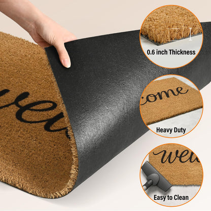 Kelarea Front Door Mat Natural Coco Coir Doormat with Heavy Duty Backing, 17" x 30" Welcome Entry Mats, Non-Slip Easy to Clean for Indoor Outdoor Entrance Porch