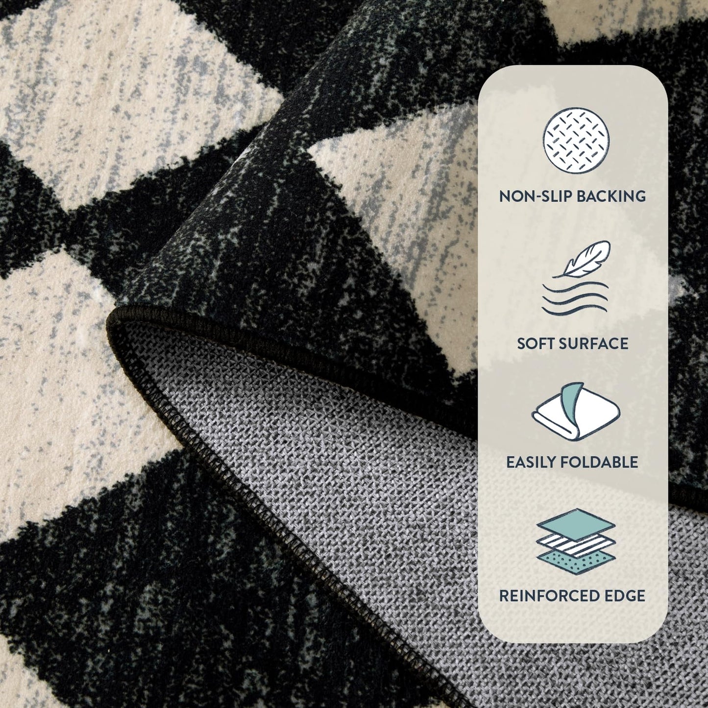 Lahome Zelie Moroccan Trellis Area Rug - 3x5 Washable Black Entry Rug Non Slip Living Room Mat, Distressed Lattice Soft Stain Resistance Indoor Throw Carpet for Front Door Foyer Bedroom Bathroom