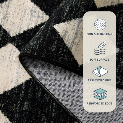 Lahome Zelie Moroccan Trellis Area Rug - 3x5 Washable Black Entry Rug Non Slip Living Room Mat, Distressed Lattice Soft Stain Resistance Indoor Throw Carpet for Front Door Foyer Bedroom Bathroom