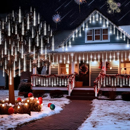 KNONEW Christmas Lights Outdoor, 15 inch 24 Tubes 672 LED Meteor Shower Lights Plug in Waterproof Falling Rain Light for Xmas Tree Wedding Party Garden Holiday Rooftop Decorations (Cool White)