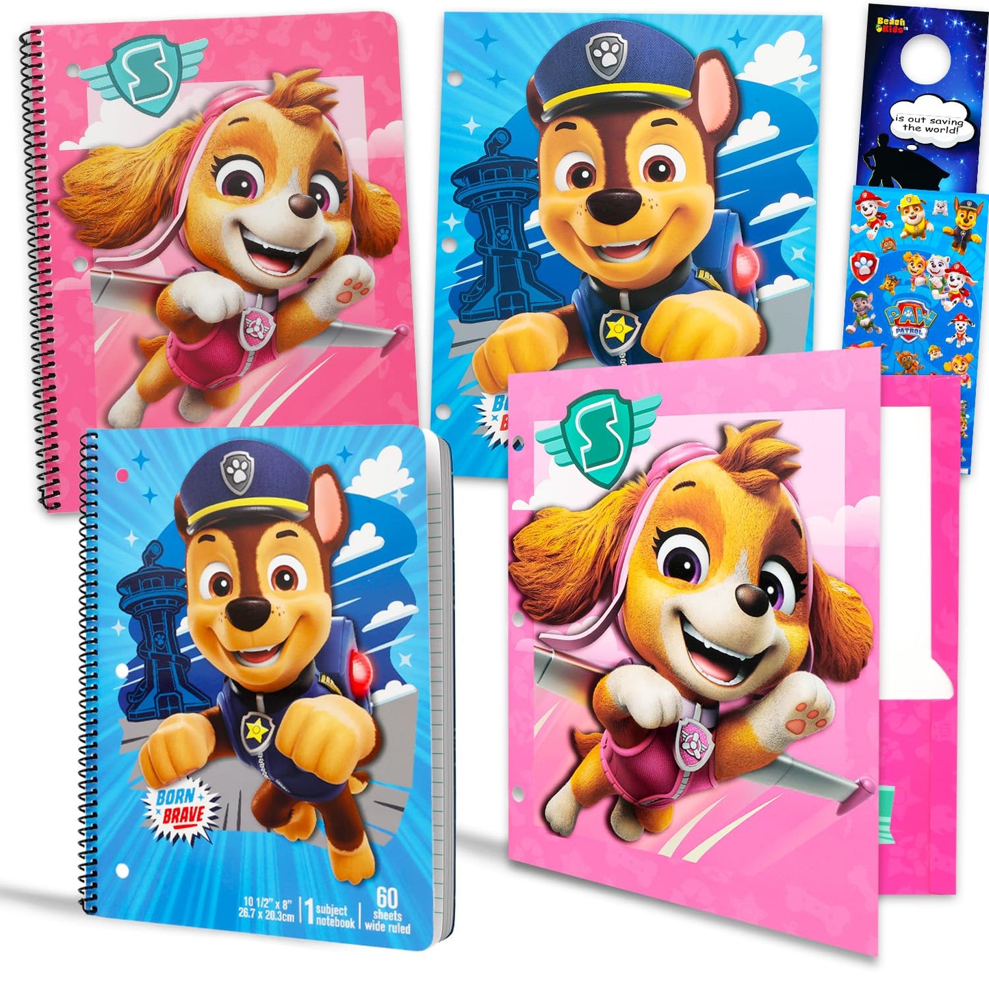 Paw Patrol School Supplies Set - Bundle with 2 Spiral Notebooks, 2 Portfolio Folders, Stickers, More | Paw Patrol School Supplies Set for Boys, Girls, Kids