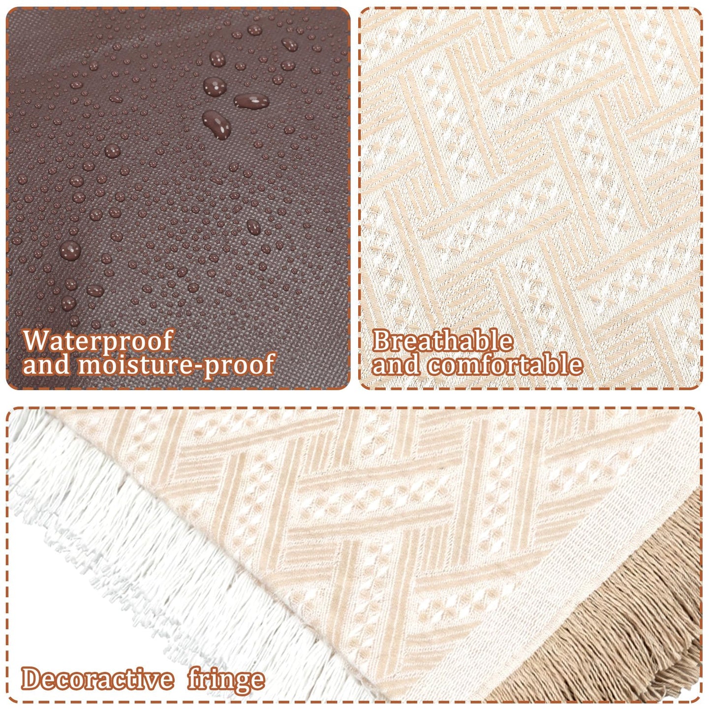 Chicplaid 2-in-1 102'' x 71'' Extra Large Outdoor Picnic Blankets Boho Blanket Beige White Waterproof Mat Woven Cotton for Summer Picnic Camping Beach Lawn Wedding Park Grass Music Festival Concert
