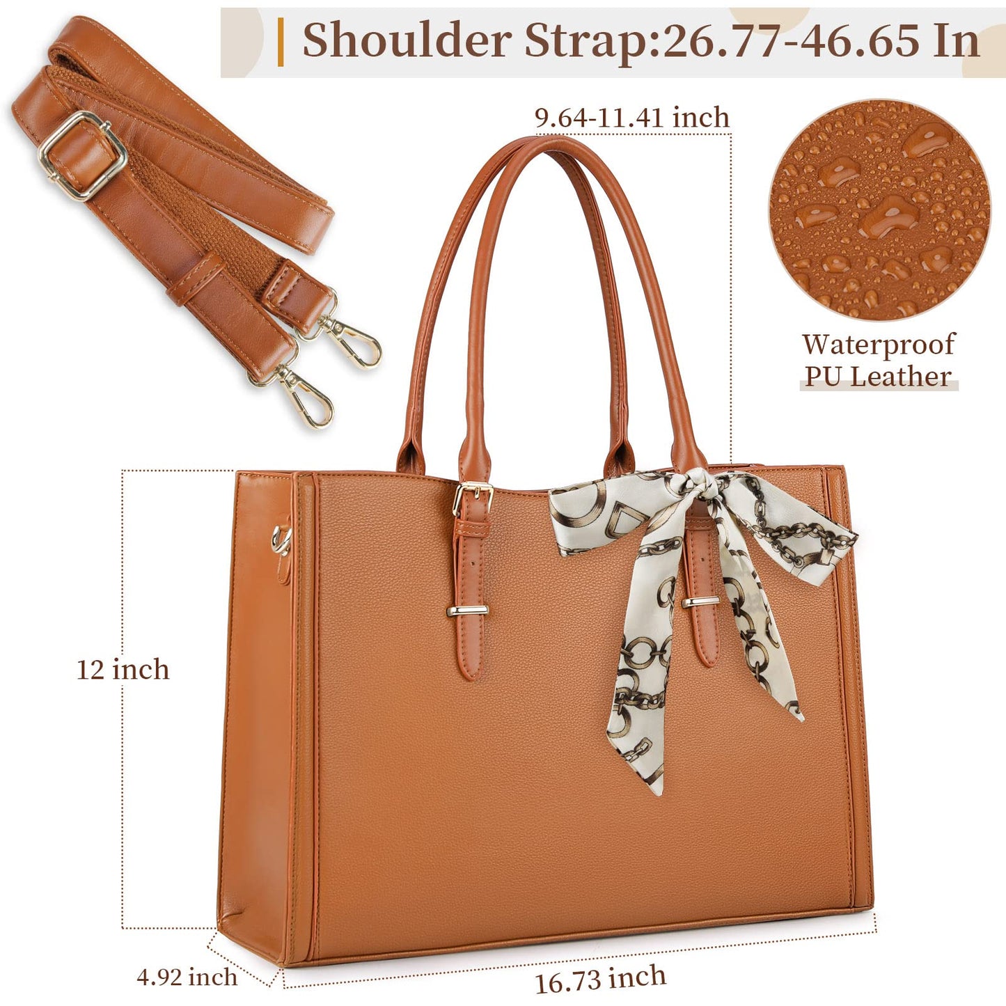 Laptop Bag for Women 15.6 inch Waterproof Laptop Tote Work Bag Leather Computer Tote Briefcase Bag Office Professional Large Capacity Handbag School Shoulder Bag Brown