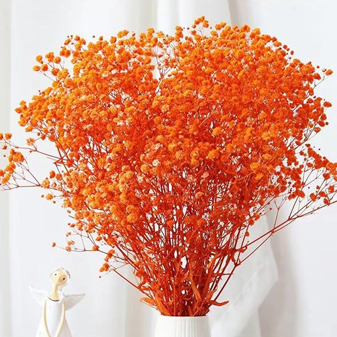 Dried Babys Breath Flowers Bouquet-17 Inch 2500+ Ivory Orange Dry Flowers, Natural Gypsophila Branches for Wedding Flowers, Table Vase Decor, DIY Wreath Floral, Home Office Party Garden Decoration