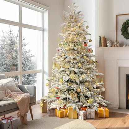 SHareconn 100pcs Christmas Tree Decorations Ornaments Set, Shatterproof Plastic Baubles Decorative Balls for Xmas Tree Decor Holiday Wedding Party, Gold