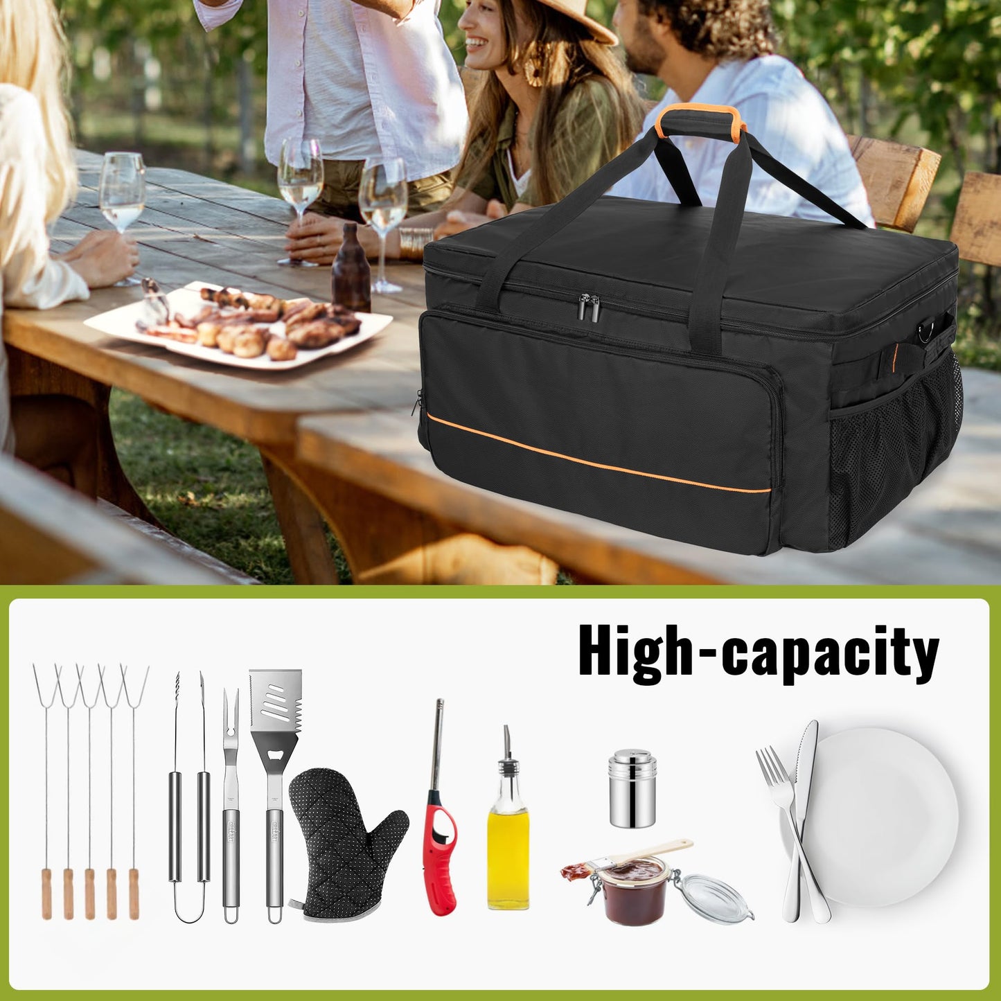 HODRANT Grill Carry Case Compatible with Char-Broil Grill2Go X200 Portable Propane Gas Grill, 1-Burner Grill Cover Bag with Multi Storage Pockets for Outdoor Grill Tools & Accessories, Only Bag
