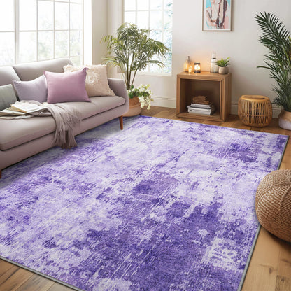 RELEANY Washable Area Rugs 5'x7' Non-Slip Modern Abstract Soft for Living Room Entryway Bedroom Kitchen, Print Pattern, Purple Gray Pink White