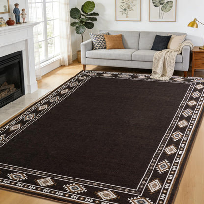 QDUIDU Large Area Rug for Bedroom Living Room, 4x6 Feet Ultra Soft Brown Rugs Washable Modern Geometric Bordered Non Slip Low Pile Carpets Home Decor