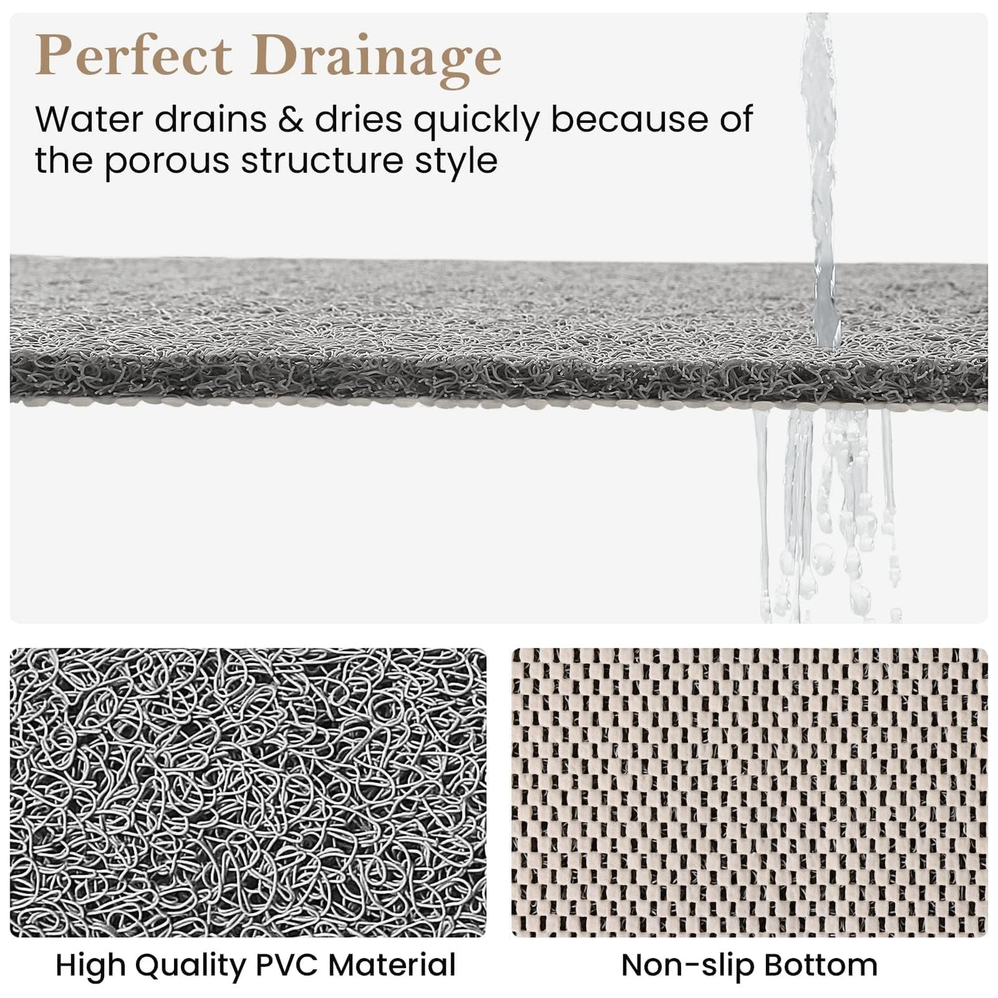 PVC Loofah Shower/Bathtub Mat Non-Slip, 24x16 inch, Soft Tub Mat with Drain, for Tub and Bathroom,Quick Drying,Grey