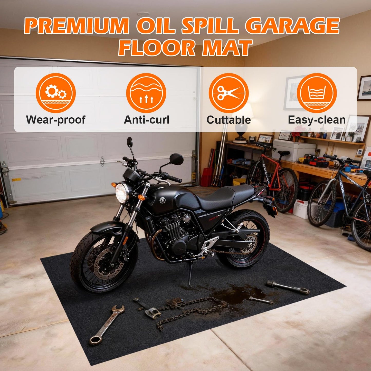 Grefinity Oil Spill Mat, 60" x 72" Oil Mat for Driveway, Under Car Pad for Garage Floor, Protects Against Oil, Chemicals & Stains with TPE Anti-Leak Backing, Reusable & Washable